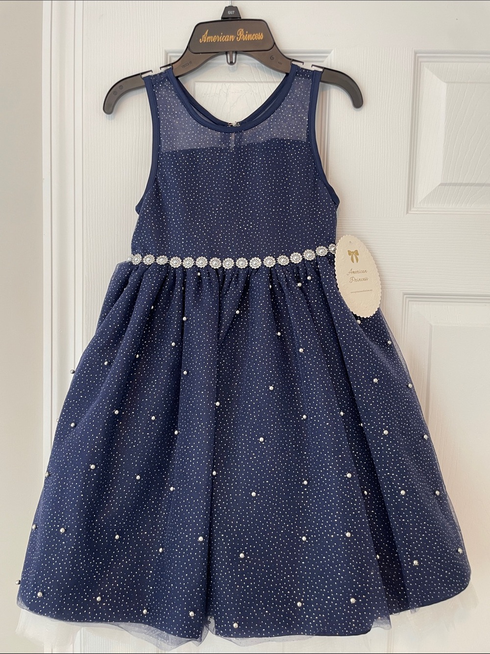 American Princess Navy Pearl-Embellished Formal Party Dress